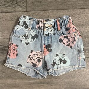 GAP Kids Mickey Mouse Print Denim Shorts - Blue and Pink